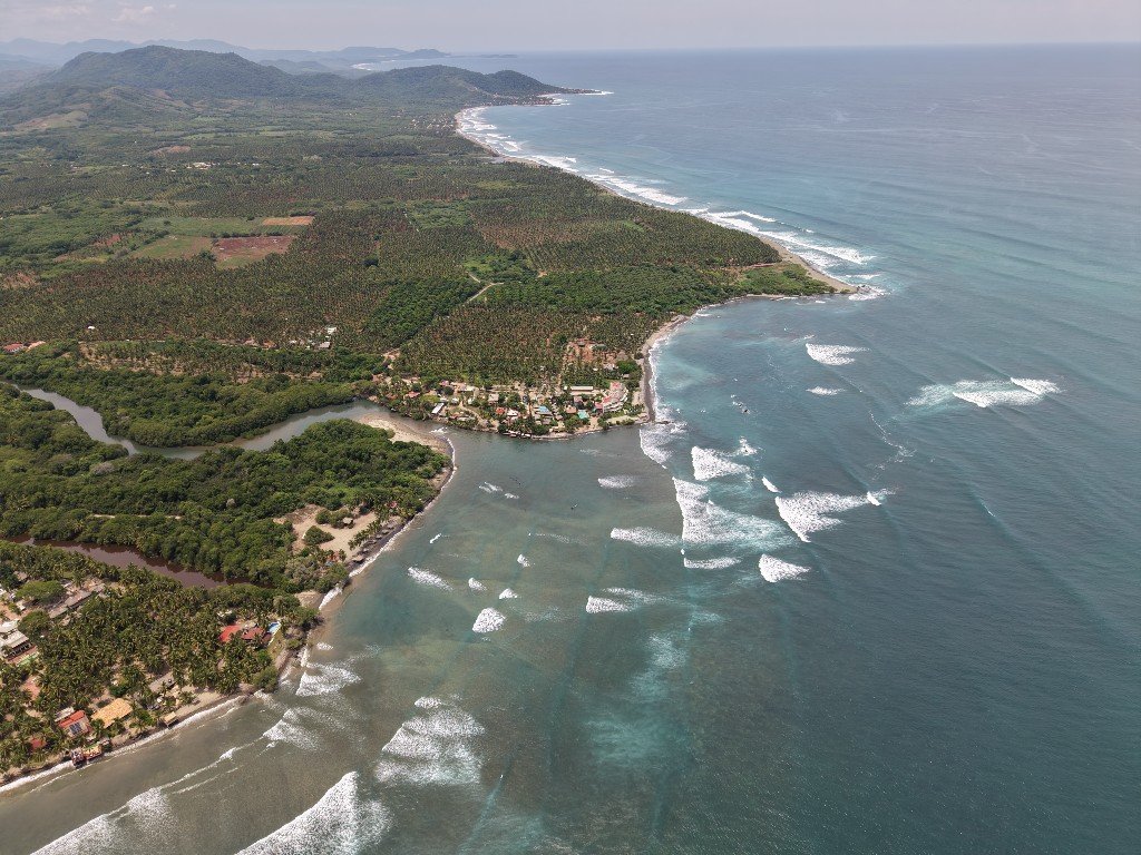 Aerial view of the La Saladita coastline and point